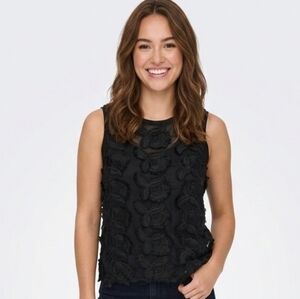 H&M Black 3D Floral Applique Mesh Sleeveless Top Small